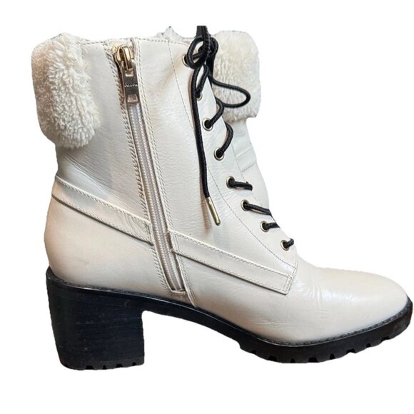 COACH Women's White Leather Jill Booties Size 8 Block Heel Winter Ankle Boots - Picture 9 of 13